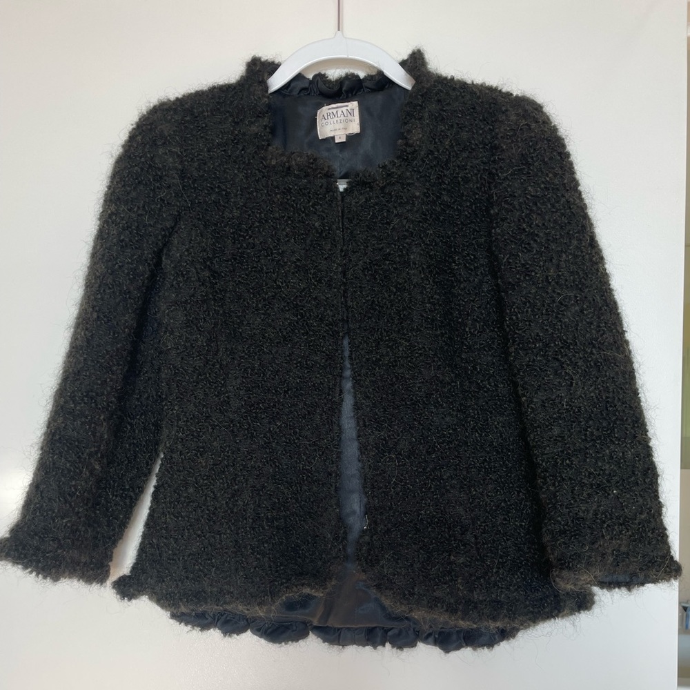 Armani Collezioni Zip Jacket Size 8. Virgin wool, mohair and alpaca. Dark Green.